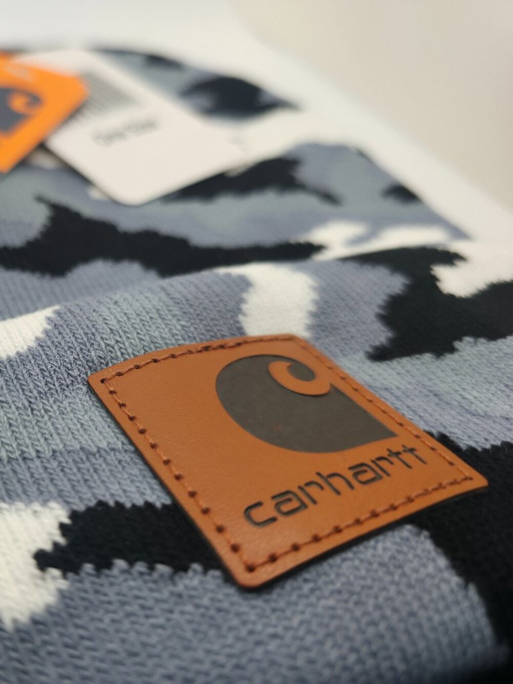Carhartt Gray White Black Camo Knit Beanie Hat Patch Winter Cap NWT